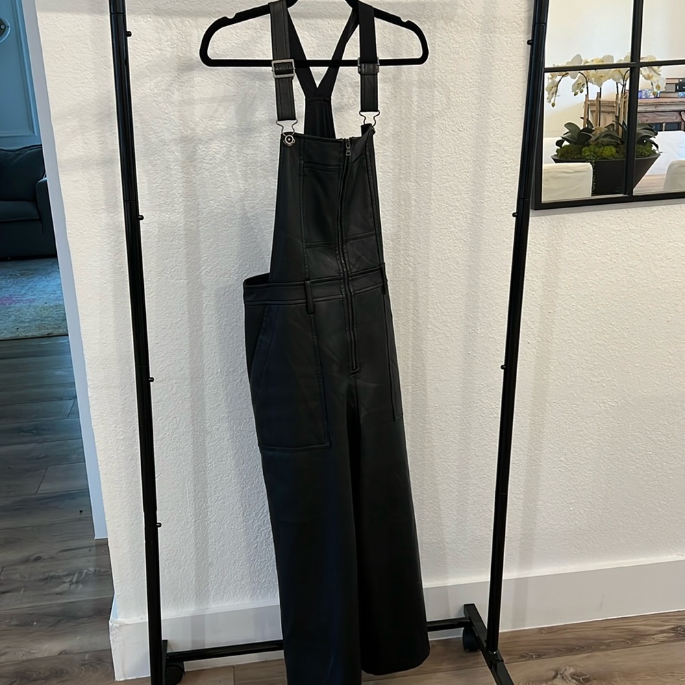 Black, leather overalls from BCBG MAXAZRIA